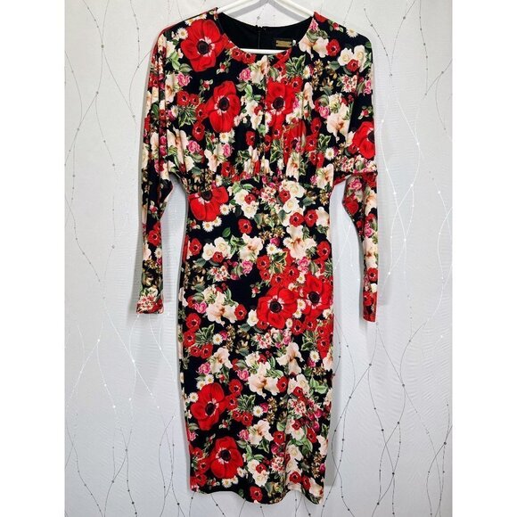 Alexia Admor Black Red Dolman Sleeve Floral Sheath Dress $225 - Picture 7 of 10